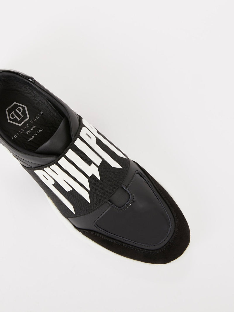 Black Front Strap Logo Sneakers