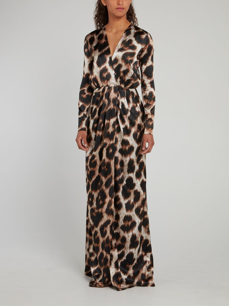 Leopard Print Surplice Maculate Maxi Dress