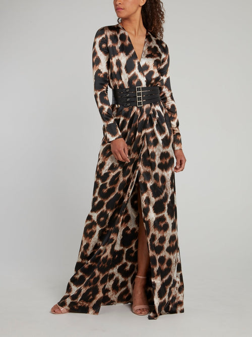 Leopard Print Surplice Maculate Maxi Dress