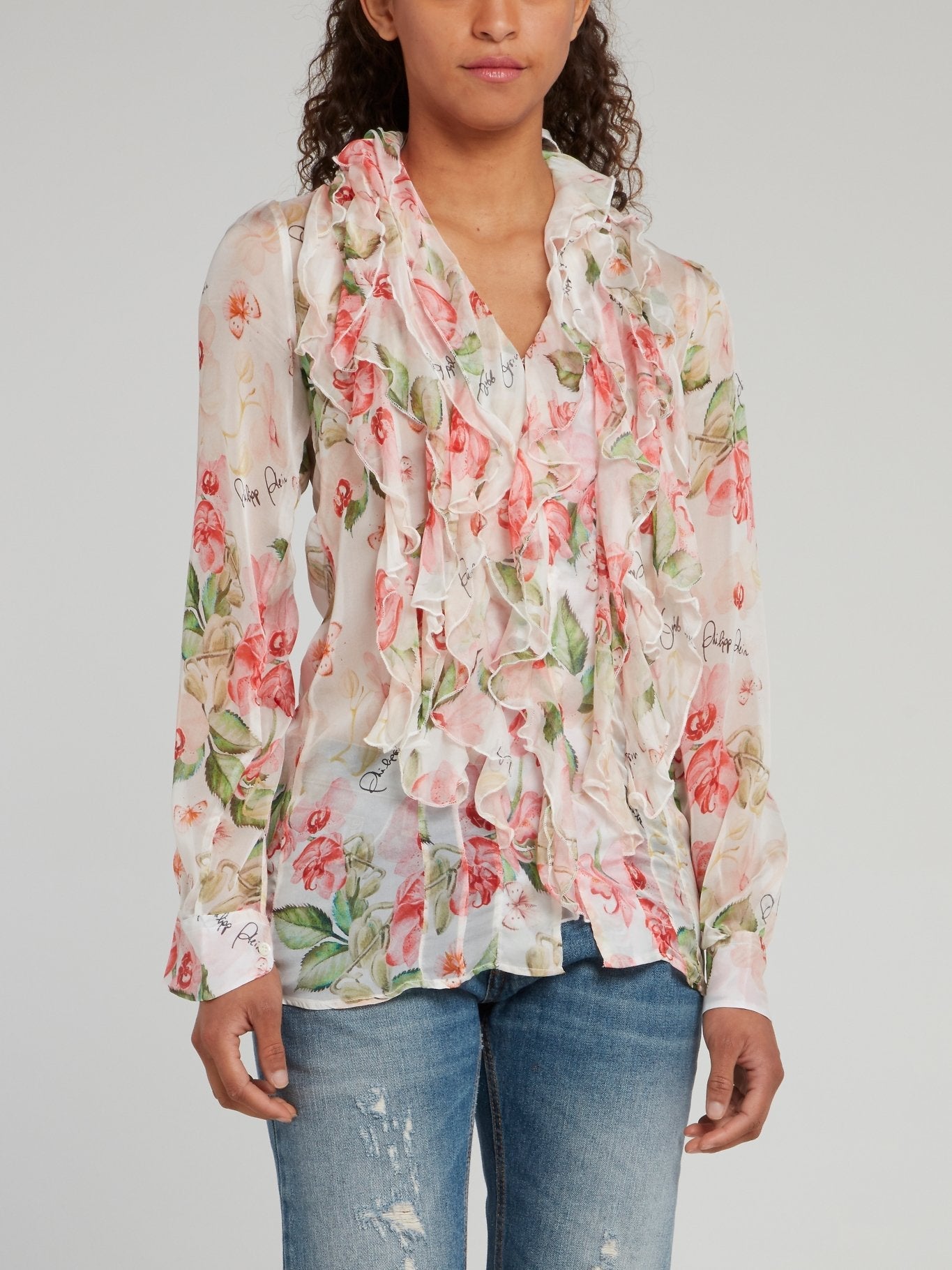 Floral Cascade Silk Blouse