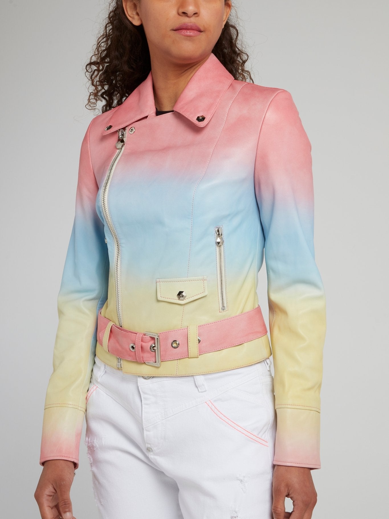 Rainbow Belted Leather Biker Jacket