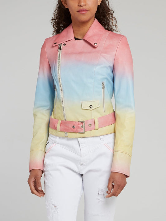 Rainbow Belted Leather Biker Jacket