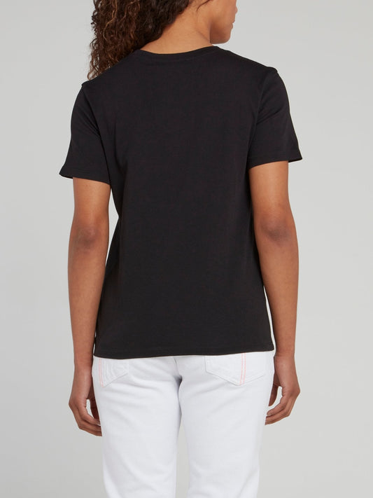 Black Studded Logo Cotton T-Shirt