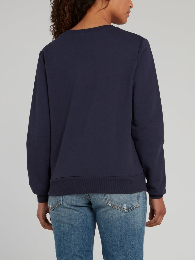 Navy Sequin Studded Logo Sweatshirt