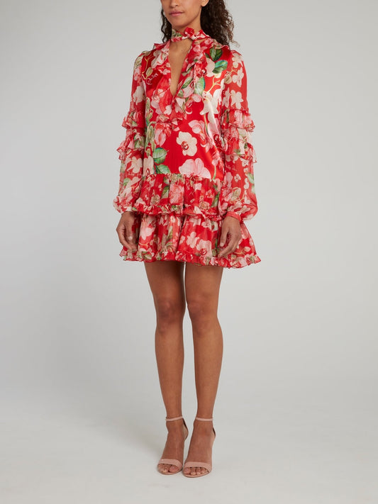 Floral Print Ruffle Mini Dress