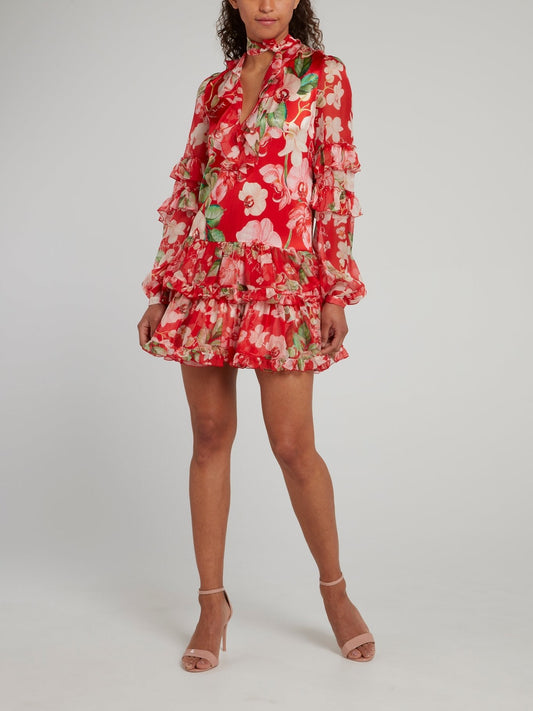 Floral Print Ruffle Mini Dress