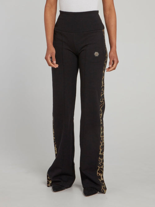 Leopard Side Stripe Flared Track Pants