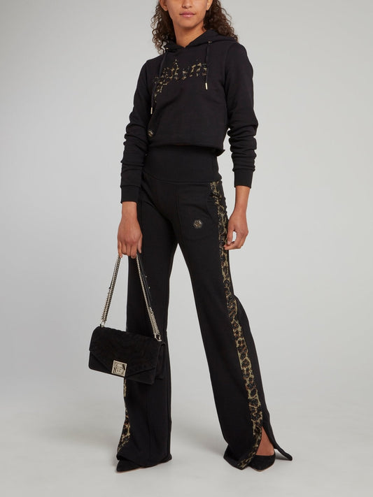 Leopard Side Stripe Flared Track Pants