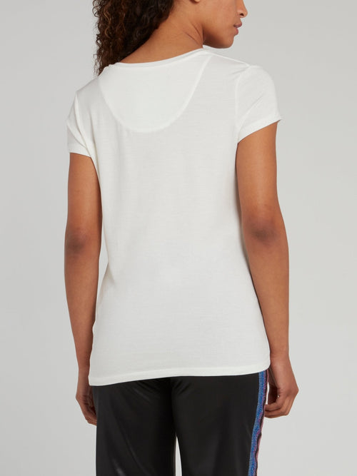 White Cap Sleeve V-Neck T-Shirt