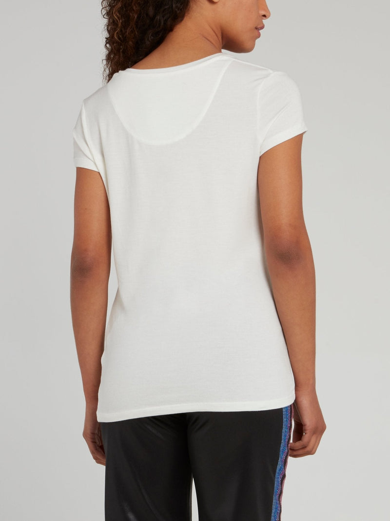 White Cap Sleeve V-Neck T-Shirt