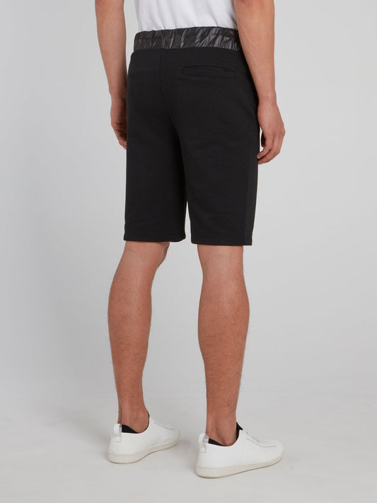 Black Ribbed Waistband Jogging Shorts