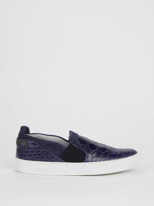 Purple Crocodile Effect Slip On Sneakers