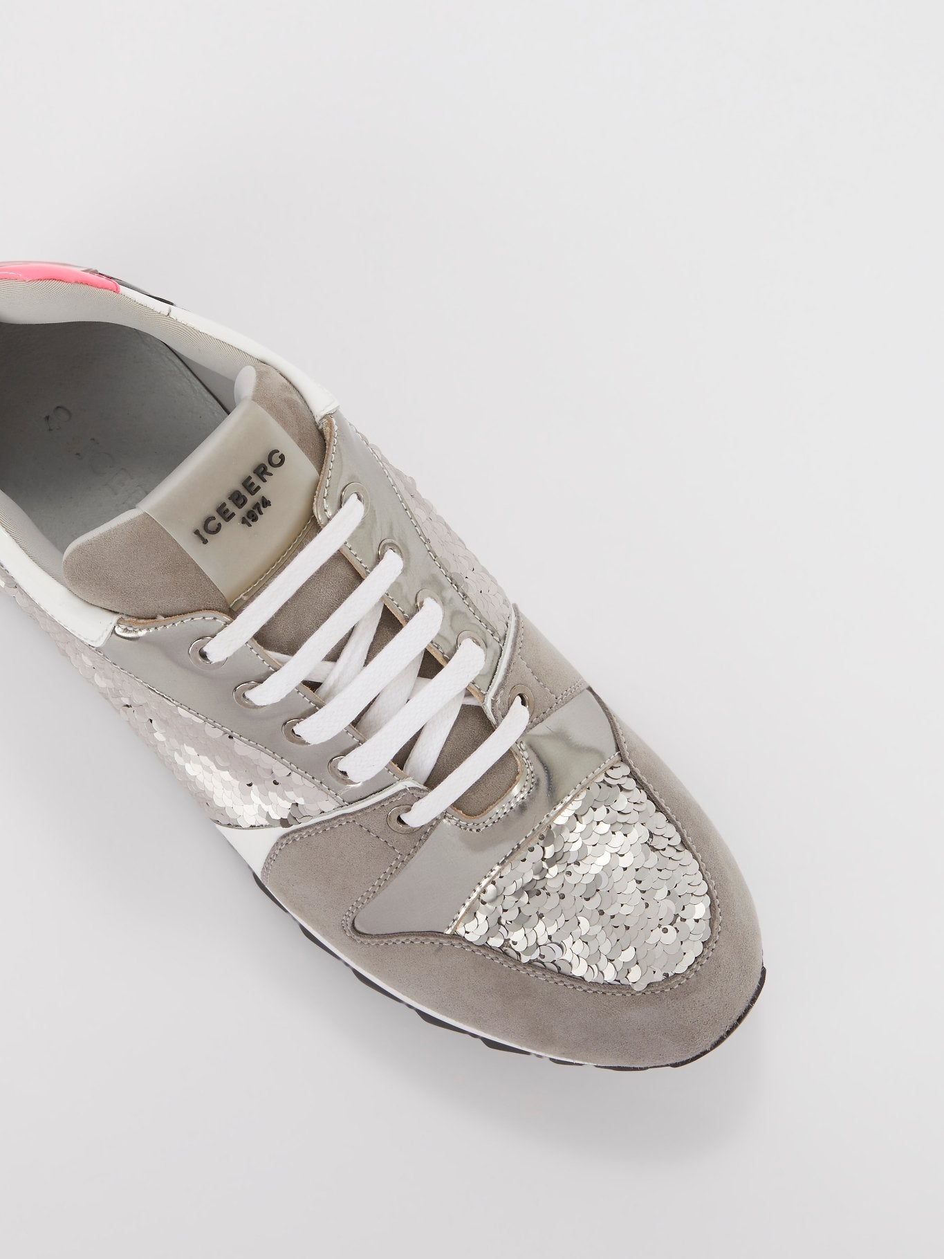 Grey Sequin Embellished Suede Sneakers