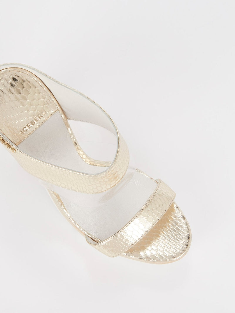 Gold Snake Effect Block-Heel Sandals