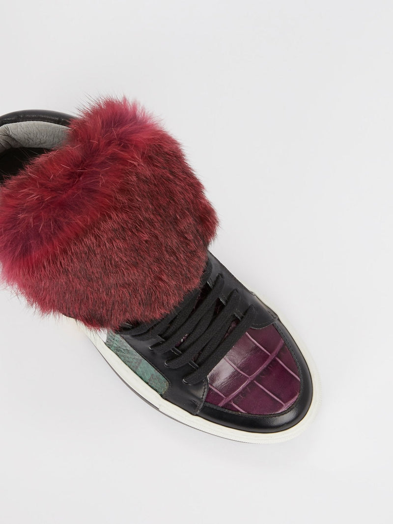 Burgundy Faux Fur High Top Sneakers