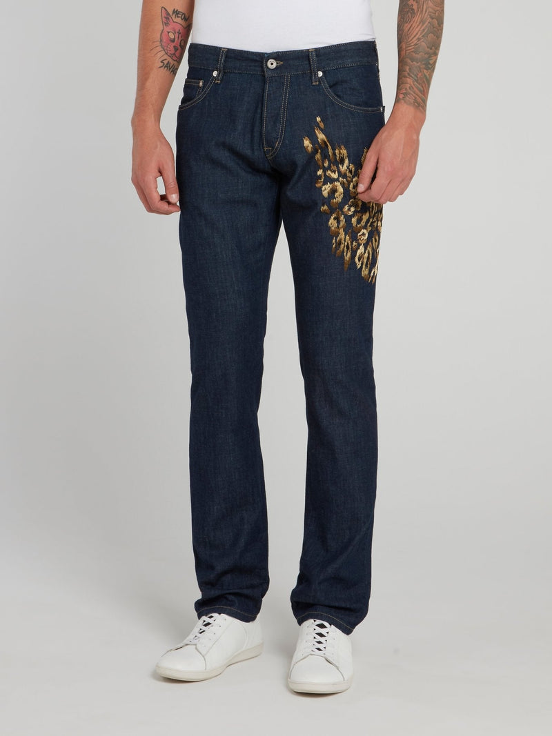 Straight Leg Leopard Embroidered Jeans