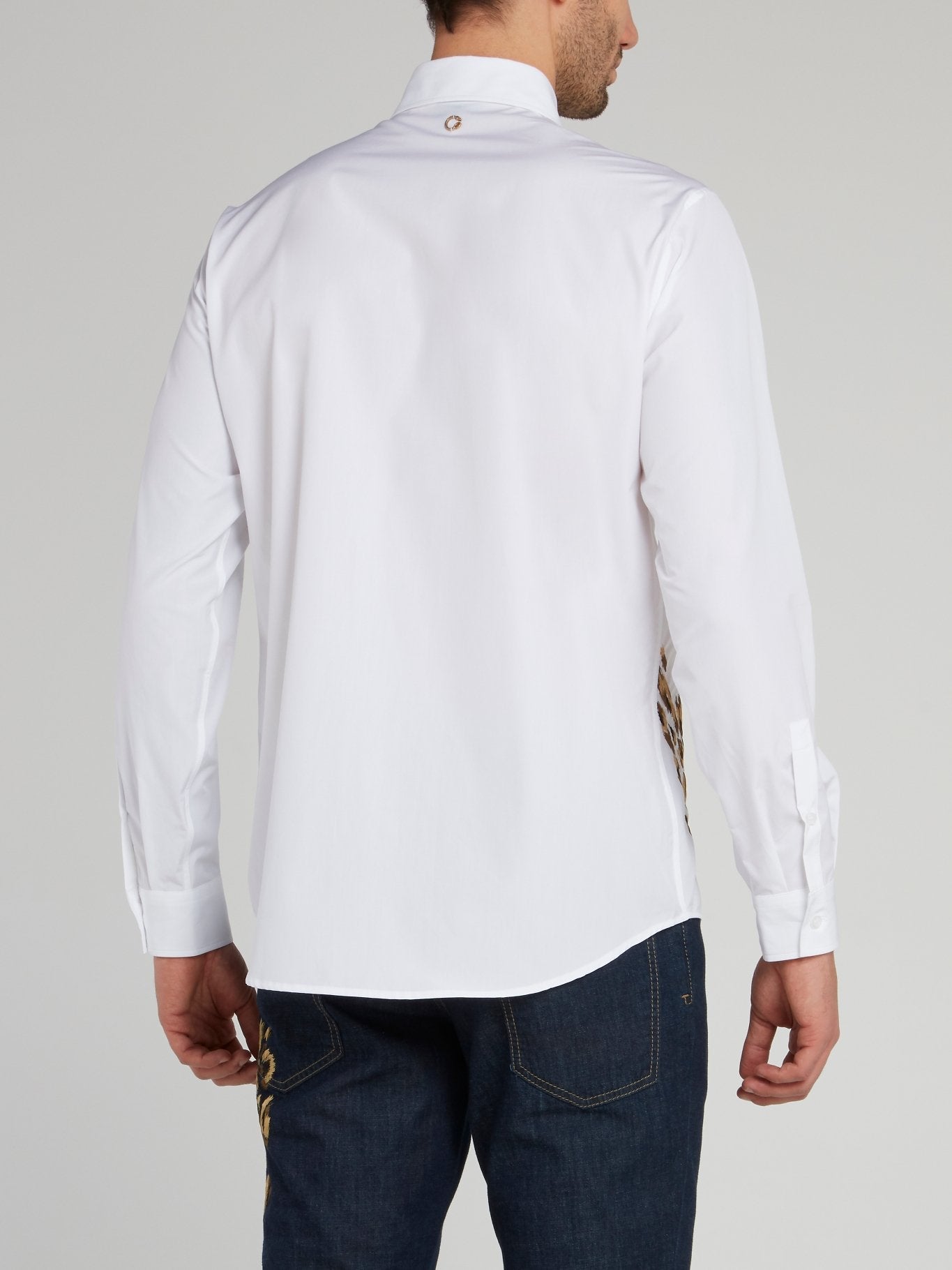 White Leopard Panel Long Sleeve Shirt