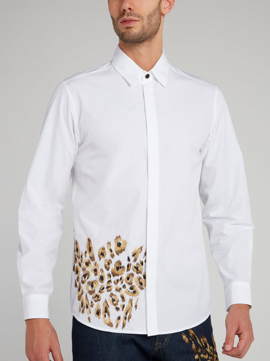 White Leopard Panel Long Sleeve Shirt