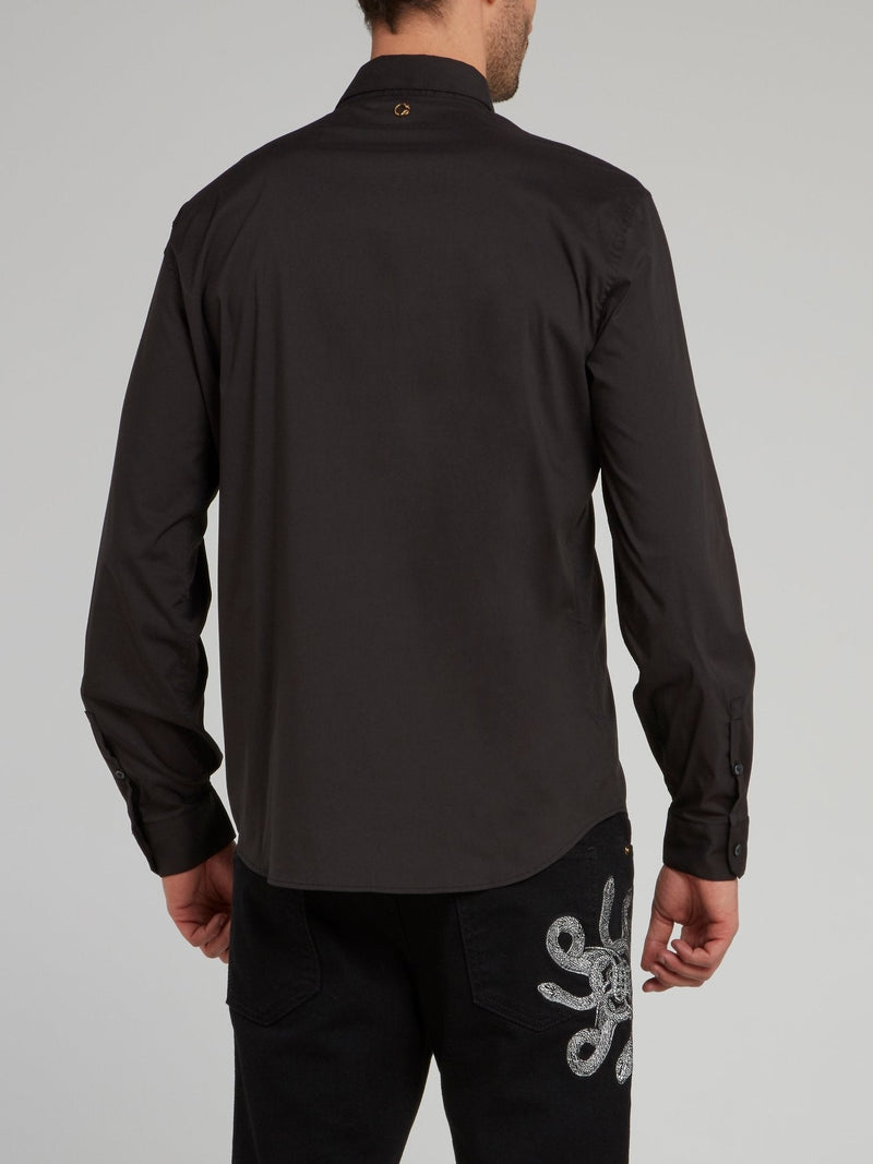 Black Snake Skin Panel Long Sleeve Shirt