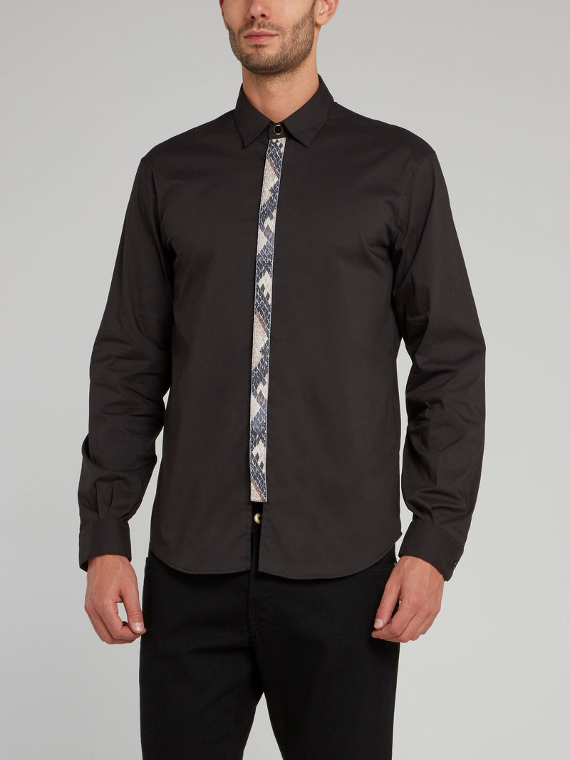 Black Snake Skin Panel Long Sleeve Shirt