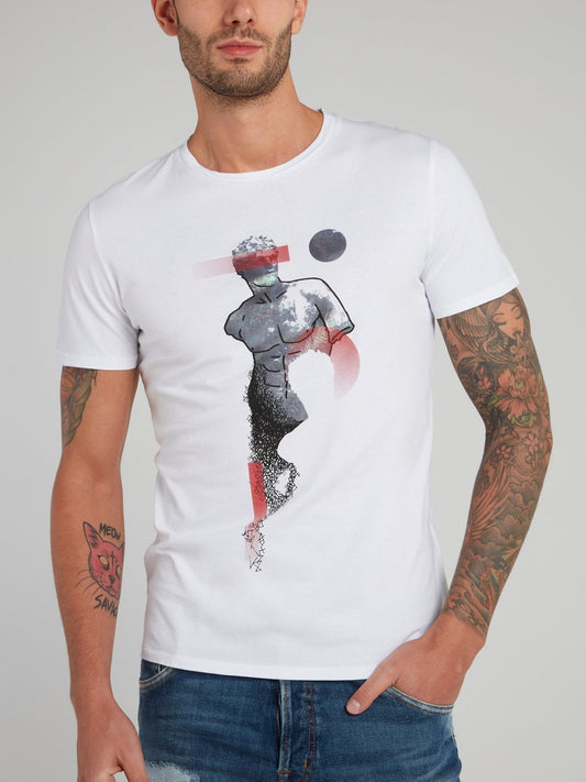 White Sculpture Print Cotton T-Shirt