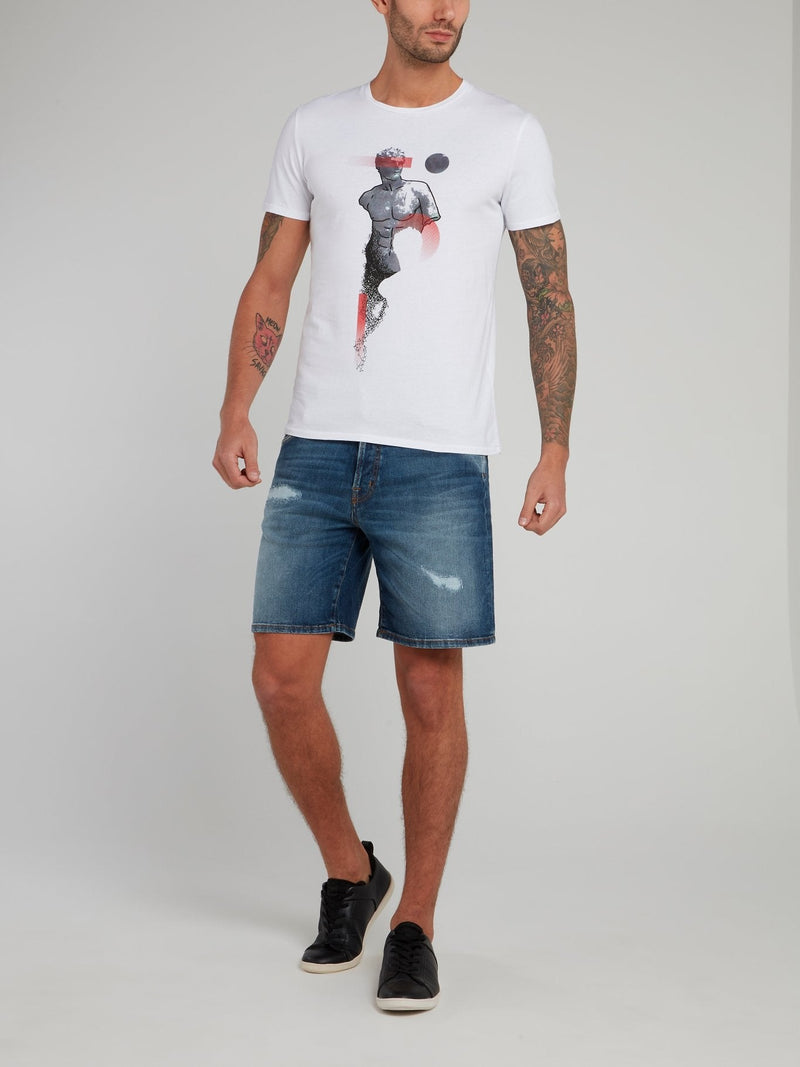 White Sculpture Print Cotton T-Shirt