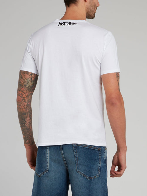 White Snake Print Cotton T-Shirt