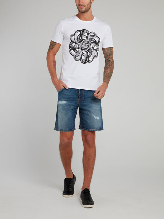 White Snake Print Cotton T-Shirt