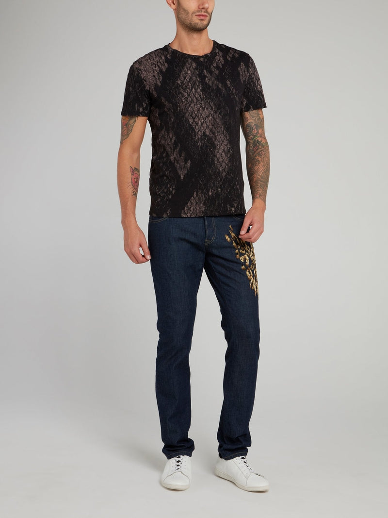 Black Snake Effect Cotton T-Shirt