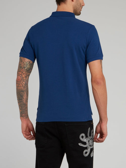 Blue Leopard Logo Cotton Polo Shirt