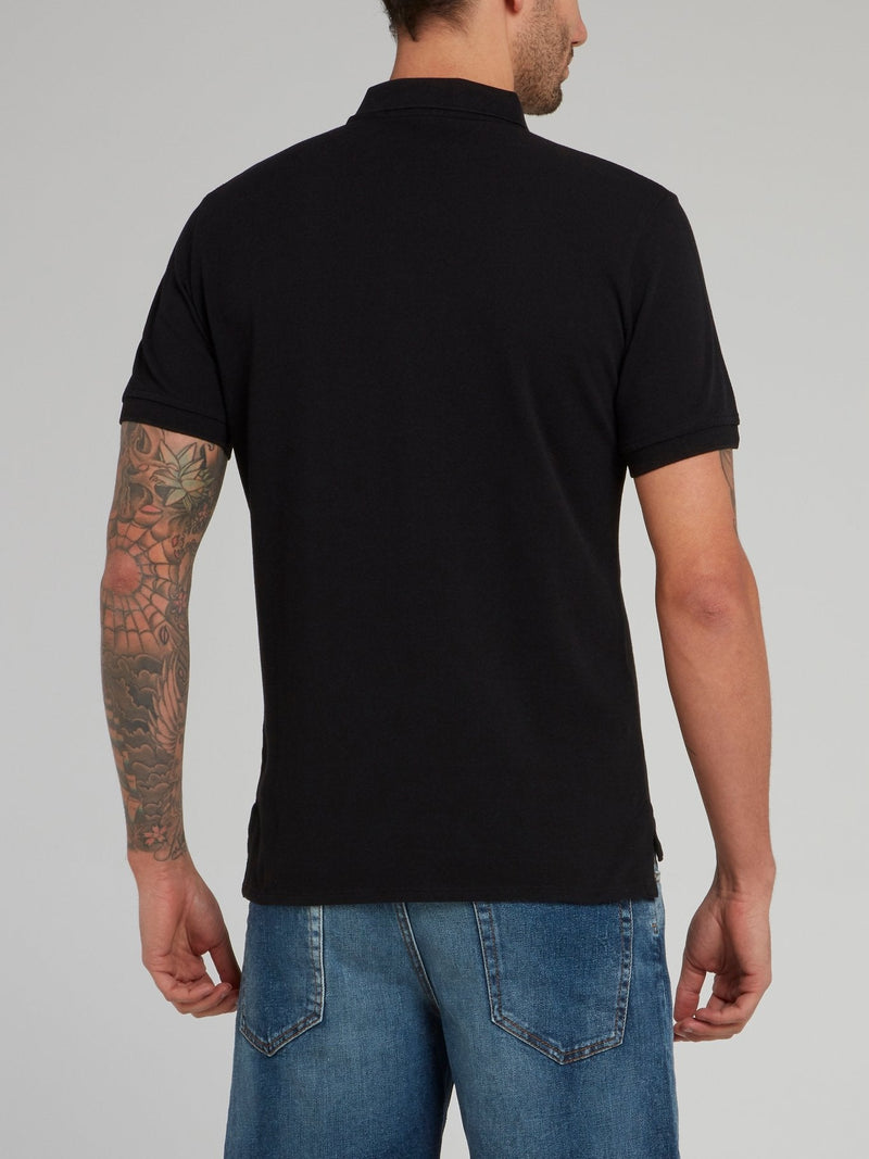 Black Leopard Logo Cotton Polo Shirt