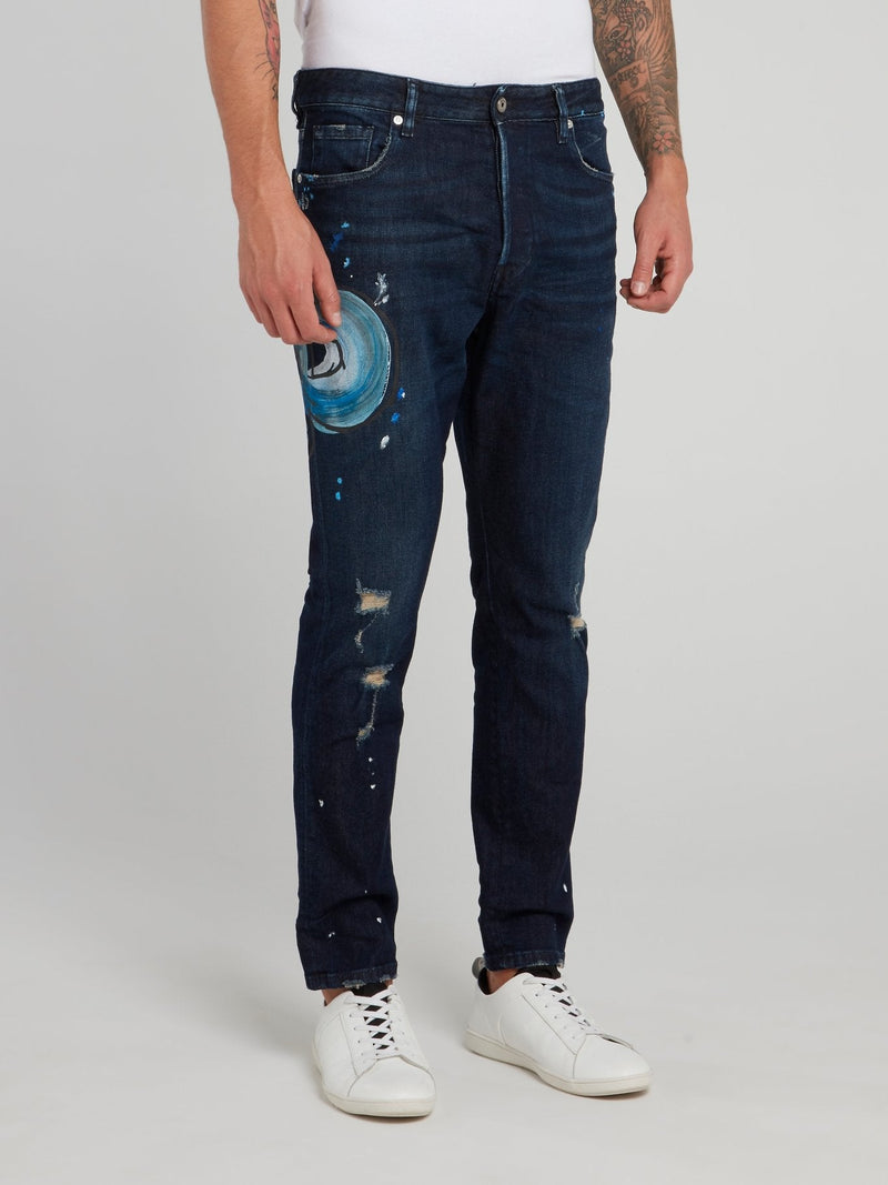 Snake Paint Distressed Denim Jeans