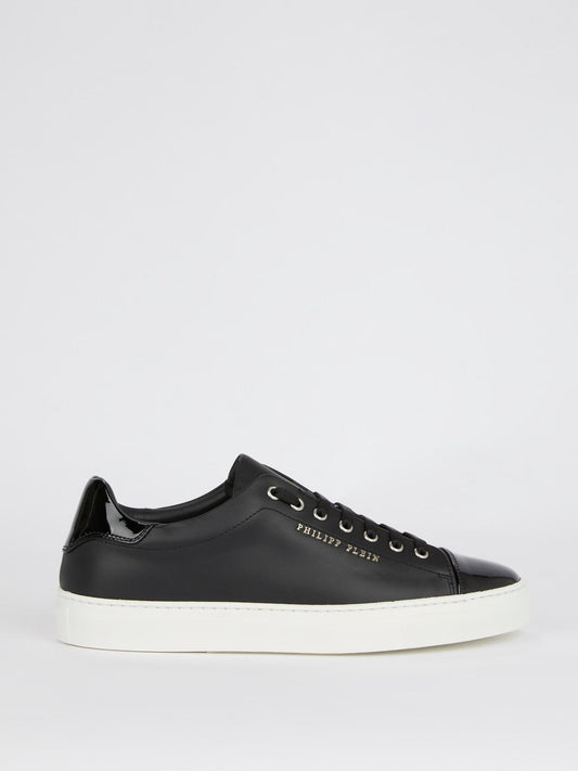 Black Patent Leather Heel and Toe Patch Sneakers