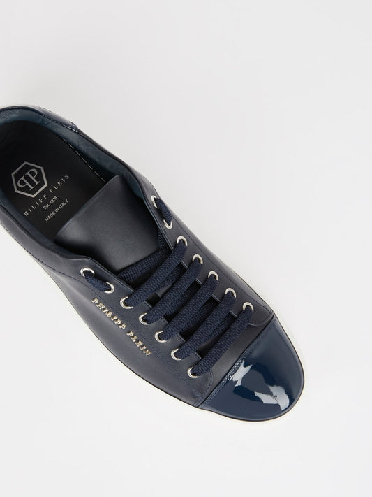 Navy Patent Leather Heel and Toe Patch Sneakers