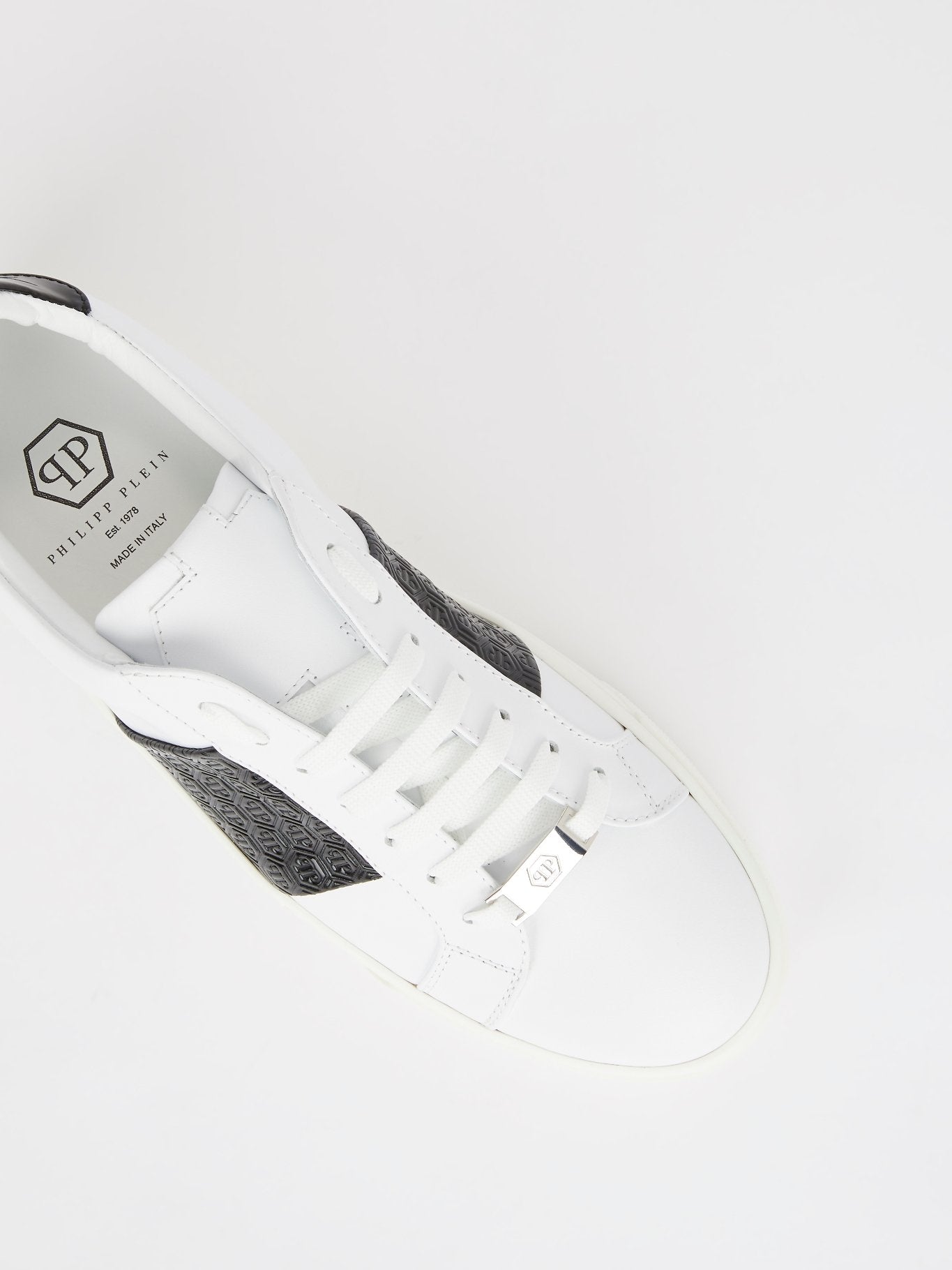 White Contrast Patch Leather Sneakers