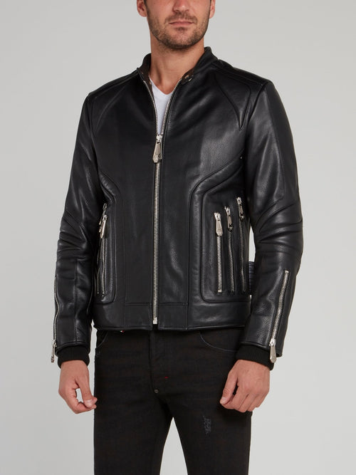 Zipper Embellished Hooded Moto Jacket