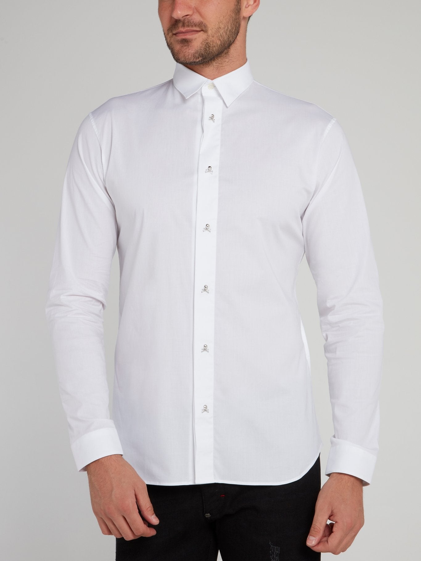 White Skull Button Long Sleeve Shirt