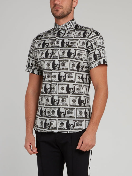 Grey Skull Dollar Print Short Sleeve Shirt