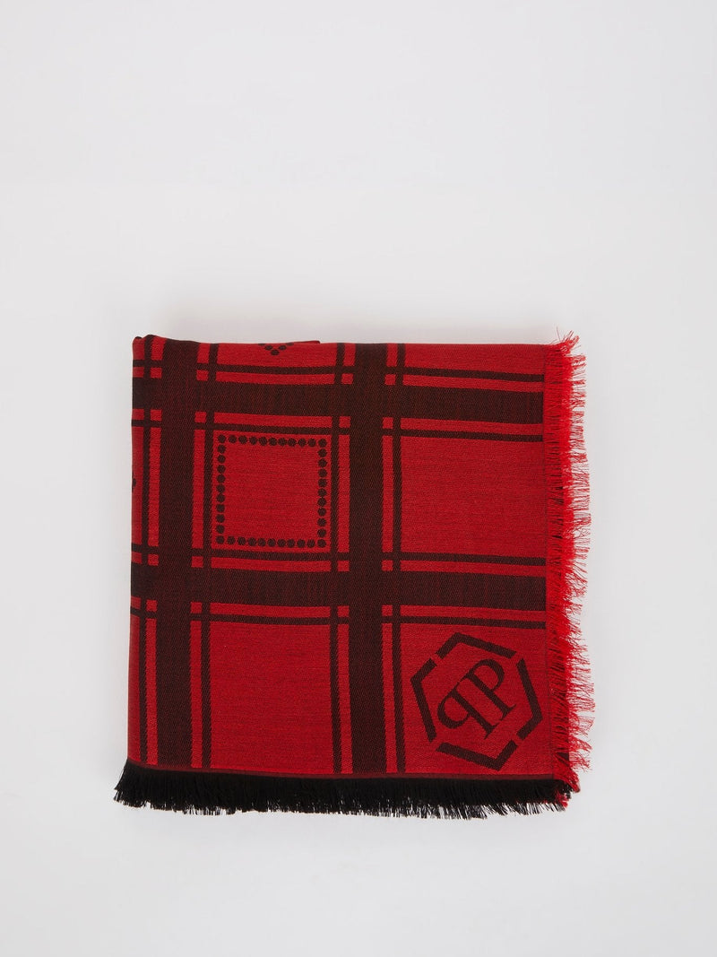 Red Checkered Frayed Scarf