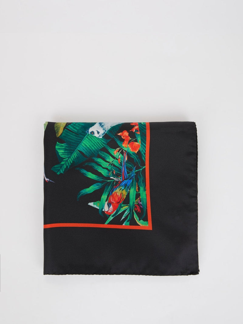 Black Flora and Fauna Silk Scarf