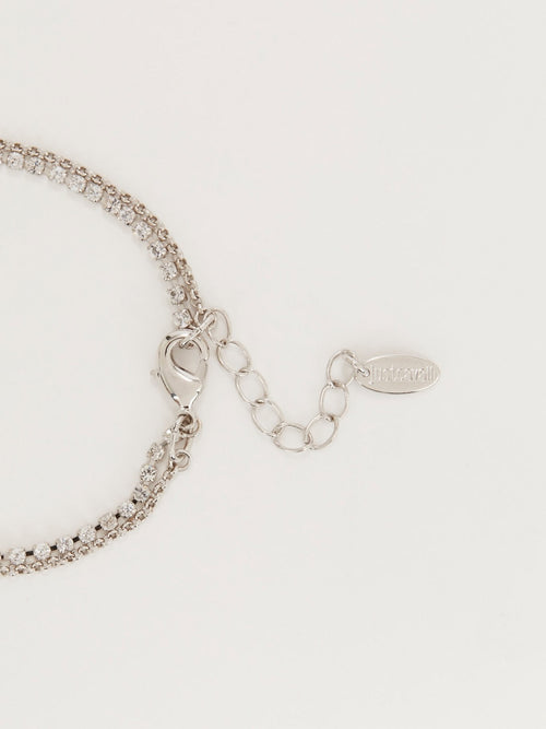 Silver Crystal Embellished Logo Link Bracelet