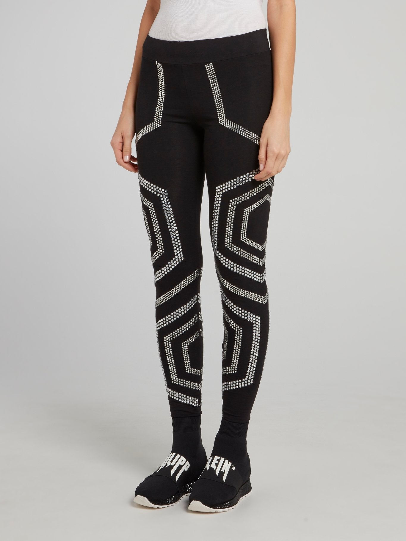 Black Studded Geometric Leggings