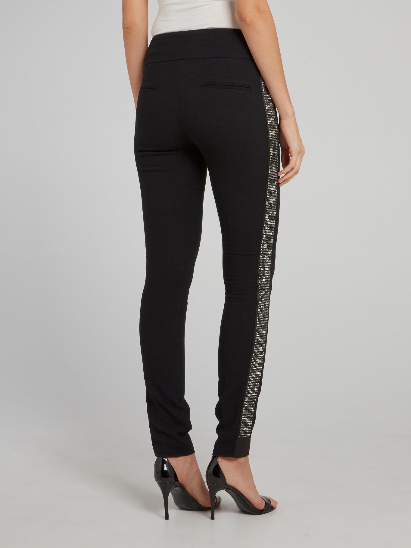 Black Studded Leopard Effect Side Stripe Pants