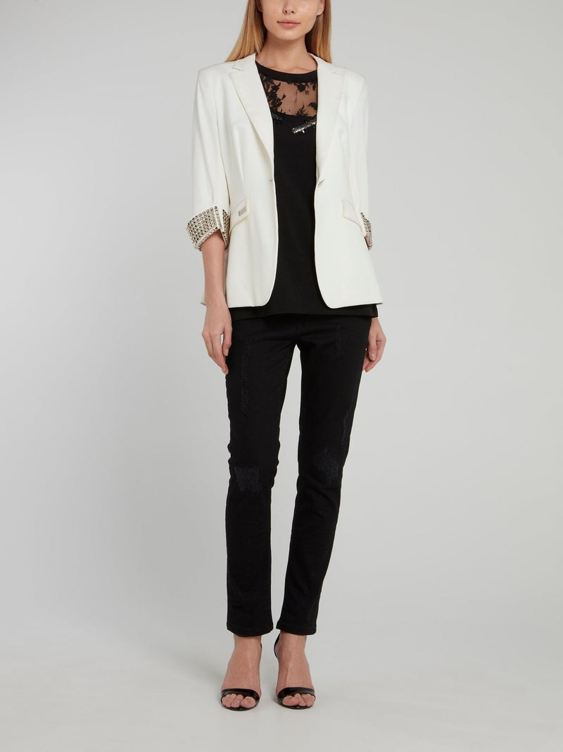 White Multi-Stud Statement Blazer