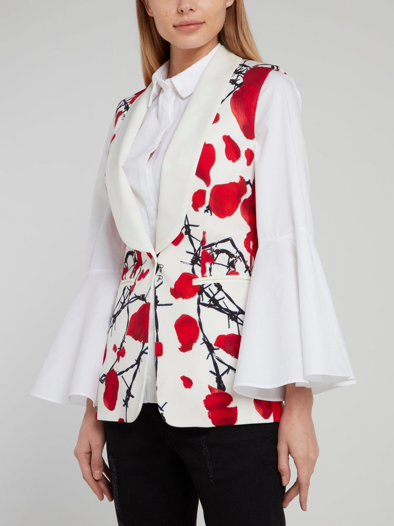 White Rose Print Rear Zip Gilet