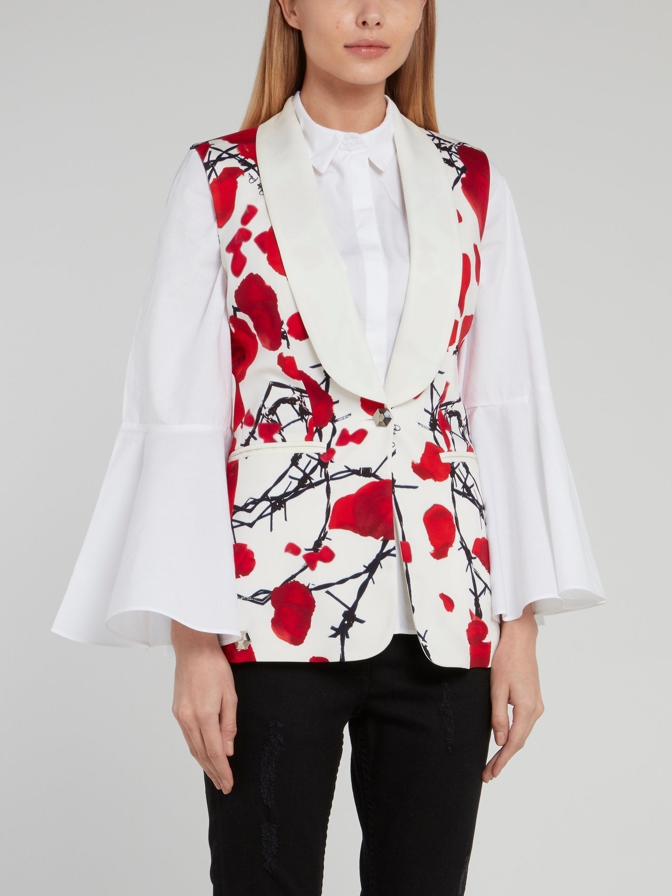 White Rose Print Rear Zip Gilet