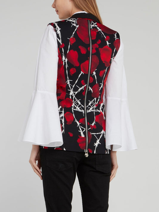 Black Rose Print Rear Zip Gilet