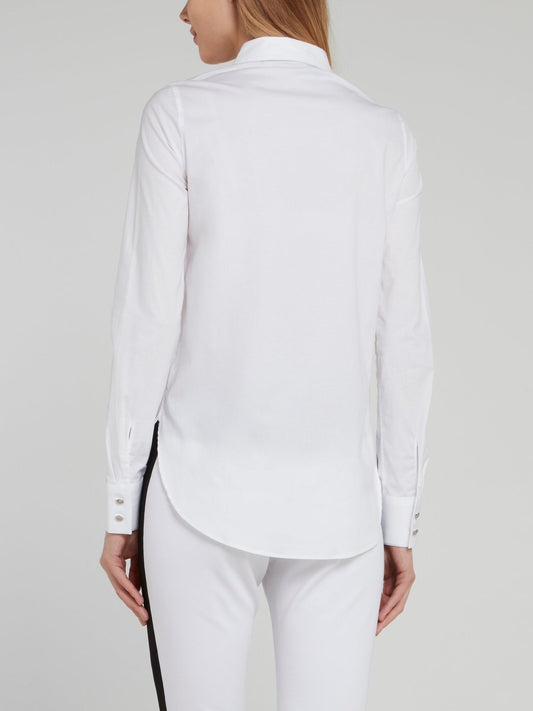 White Long Sleeve Keyhole Top