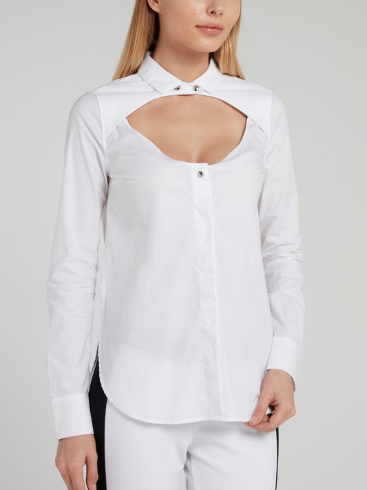 White Long Sleeve Keyhole Top