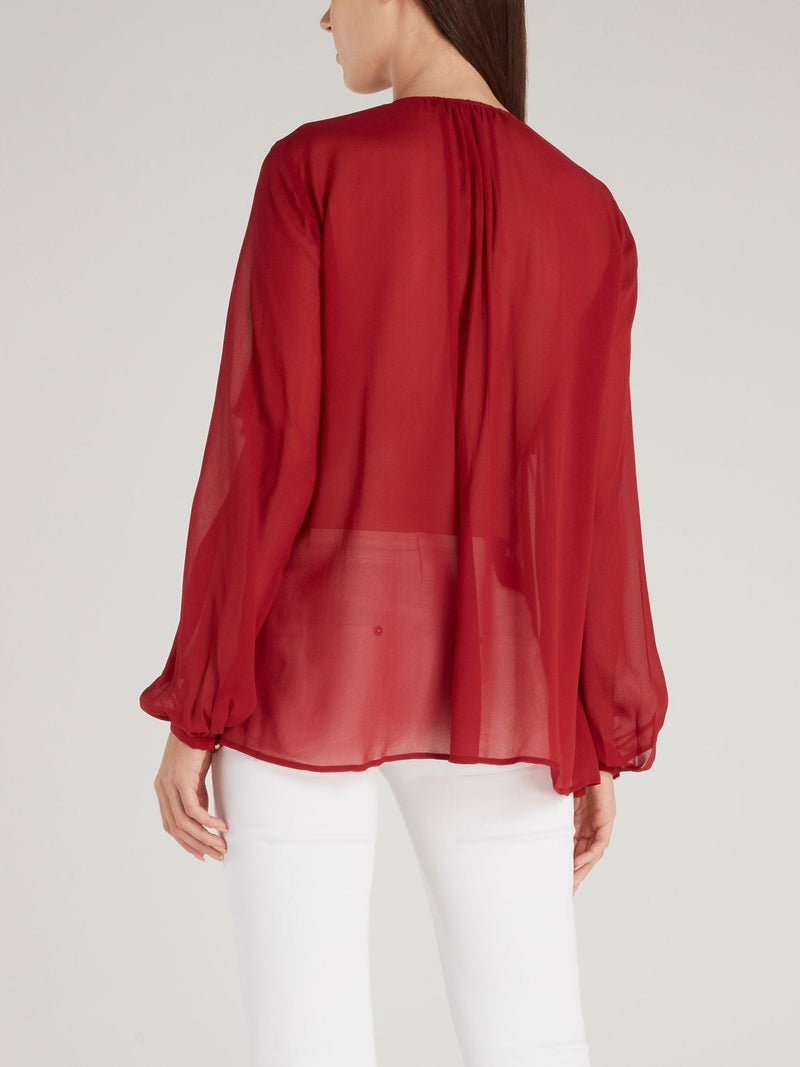 Red Cascade Trapeze Blouse